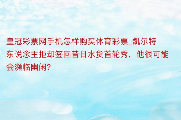 皇冠彩票网手机怎样购买体育彩票_凯尔特东说念主拒却签回昔日水货首轮秀，他很可能会濒临幽闲？