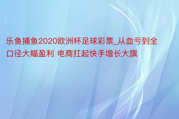 乐鱼捕鱼2020欧洲杯足球彩票_从血亏到全口径大幅盈利 电商扛起快手增长大旗