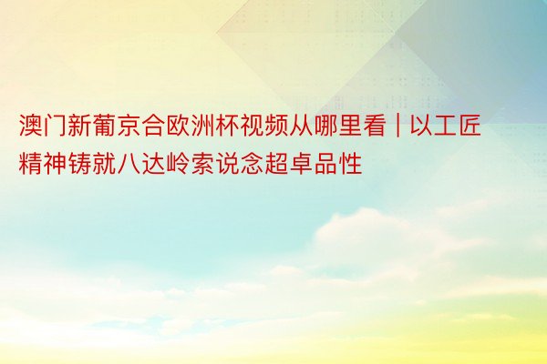 澳门新葡京合欧洲杯视频从哪里看 | 以工匠精神铸就八达岭索说念超卓品性