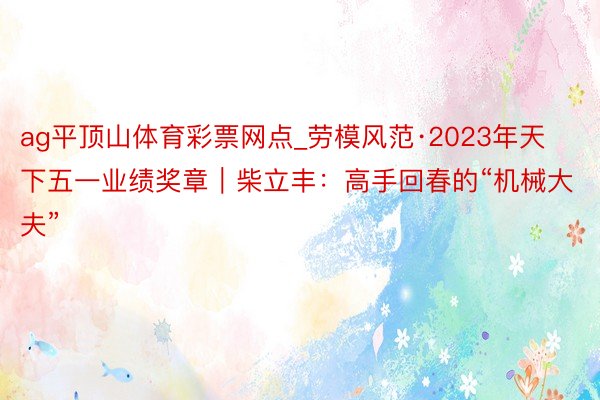 ag平顶山体育彩票网点_劳模风范·2023年天下五一业绩奖章｜柴立丰：高手回春的“机械大夫”